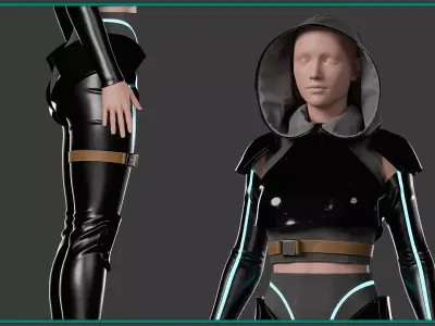female SCI-FI outfit with texture and smart material 3D model