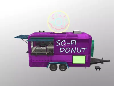  Cyberpunk City - Donut Caravan Low-poly 3D model