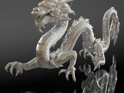  Silver Chinese Dragon Rigged for Maya 