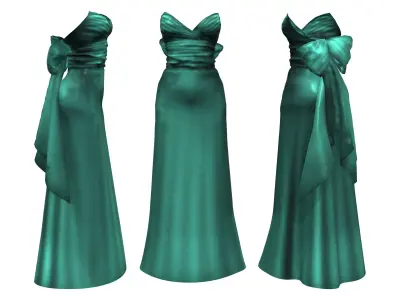 Bow Sash Long Gown Dress Low-poly 3D model