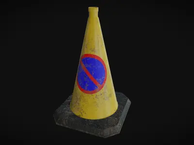 Yellow No Parking Traffic Cone 3D model
