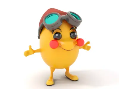 Cheerful Lemon Character with Goggles Rigged and Animated Low-poly 3D model