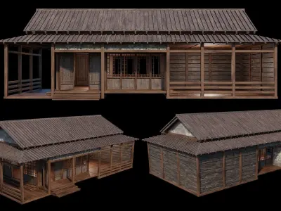 Medieval  Japanese Houses  - 4K Textures Game Ready Low-poly 3D model 2