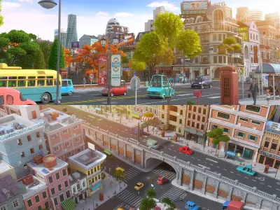 Cartoon City Street Scene V2 3D model