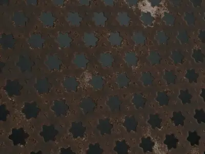Weathered Star-Pattern Perforated Metal Grill PBR Seamless Texture