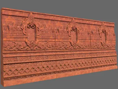 Low poly Asia Temple Wall Modular - 231009 Low-poly 3D model