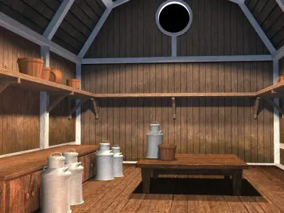 Barn with interior Low-poly 3D model