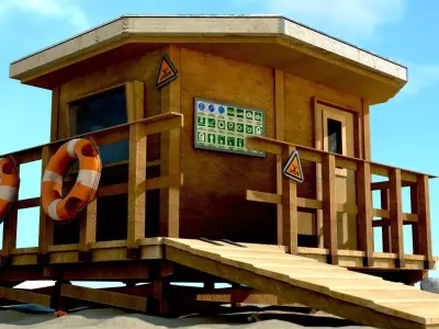 Lifestation post Lifeguard station Beach safety Low-poly 3D model