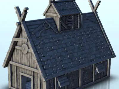 Large Viking building with floor and large door 3 3D print model