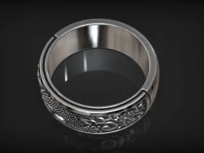 Japanese Stork Bird Sea Wave and Wind Wedding Ring 3D print model
