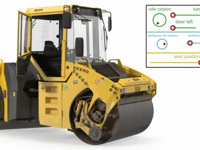 Bomag BW 205 AD4 Tandem Roller Dusty Rigged 3D model