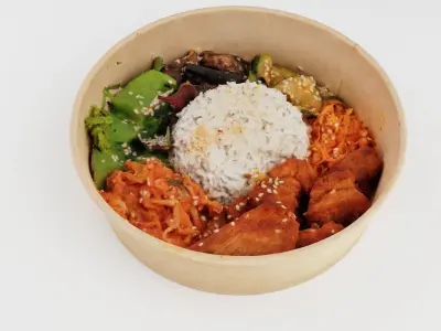 Bibimbap Korean rice dish Poke bowl lunch rice pork and cabbage 3D model