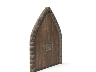 Medieval Wooden Door With Small Window Low-poly 3D model