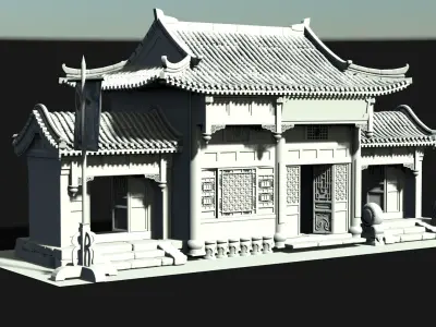 Front door of China house Low-poly 3D model