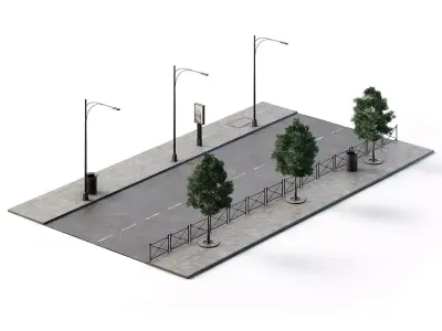 Street Set 24m x 14m Low-poly 3D model