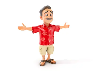 Casual Hawaiian Tourist Character Rigged and Animated Low-poly 3D model