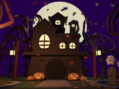 Spooky halloween castle Low-poly 3D model