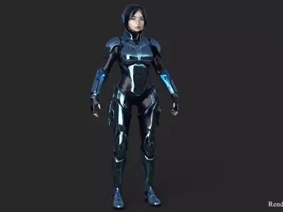 Futuristic Asian Girl Low-poly 3D model