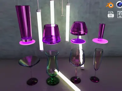 Party alcohol cocktail glasses drink set collection 3D model