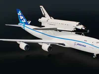  Boeing 747 with Space Shuttle on Connection Frame 
