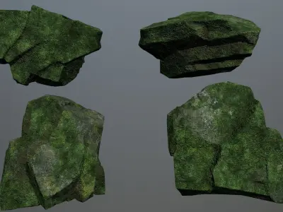 Rock Set 7 mossy Low-poly 3D model