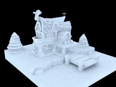 Cartoon House stylized  Low-poly 3D model