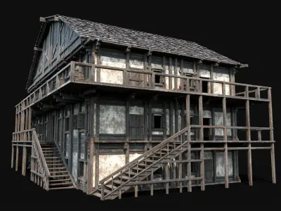 TAVERN INN ENTERABLE MEDIEVAL HOUSE HUT FARM COTTAGE WOODEN AAA Low-poly 3D model