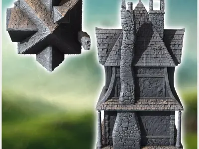 Large medieval house with awning and concave roofs 36 - Medieval 3D print model