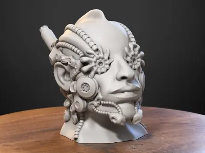 Robot human bust Headphone Stand Cyborg Robot human bust  3D print model