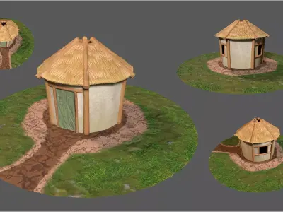 Simple Stylized Hay Hut Low-poly 3D model