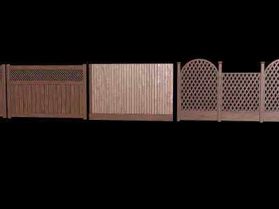 Wooden Fence set PBR 02 Low-poly 3D model