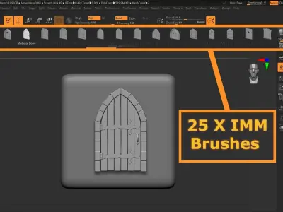 Zbrush Massive Medieval Door IMM and Alpha 50 Brushes  Low-poly 3D model