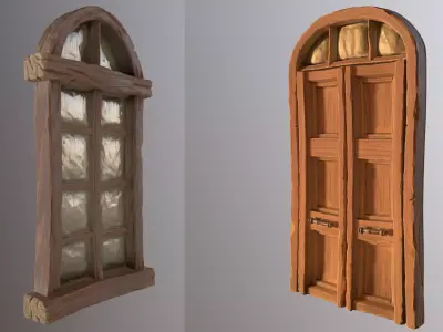 Stylized Door and Window pack Low-poly 3D model
