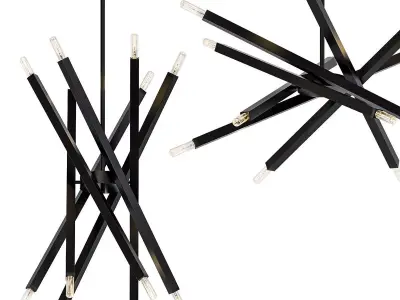 Viper modern pendant light with six metal rods hanging from c... 3D model