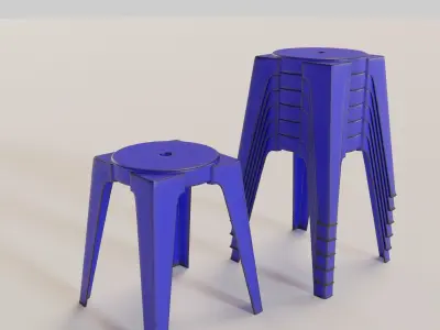 Stackable Plastic Stool Low-poly 3D model get