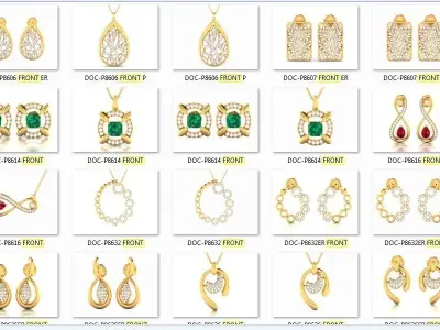 36 Light Weight Pendant Earrings set 3dm render details  3D print model