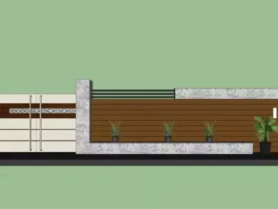 3D Boundary Wall Model  SketchUp Design for Exterior Fencing  3D model