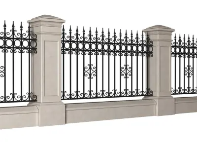 Fence in classic style with wrought iron railing 3D model