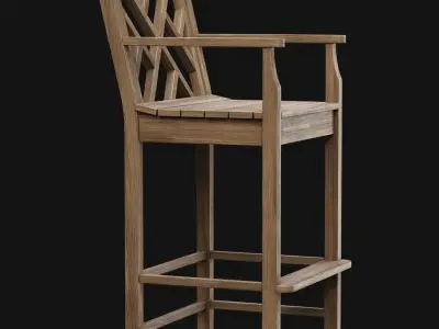 Chippendale Bar Stool  Low-poly 3D model