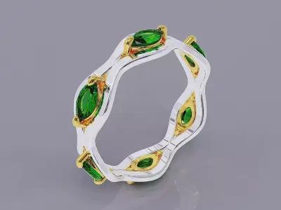 Prong set marquise shape diamond wavy ring band 3D print model