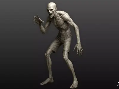 Zombie Statue Snarl Pose Low-poly 3D model