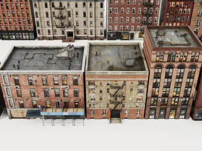 Retro apartment and multi-story building model pack Low-poly 3D model