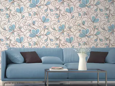 Playful Sky Blue Vines Wallpaper Texture