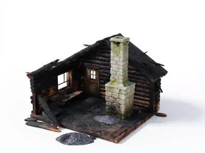 Cinder Hearth- Burnt Cabin Ruins 3D Model Low-poly 3D model