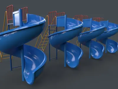 PBR Modular Outdoor Spiral Tube Slide C Low-poly 3D model