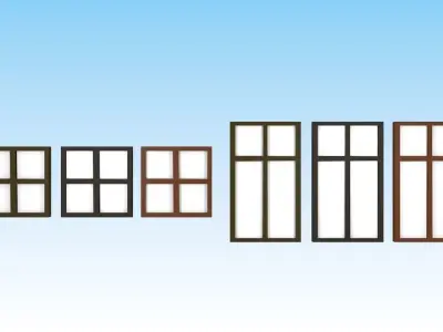 Lowpoly windows set wooden window Free low-poly 3D model