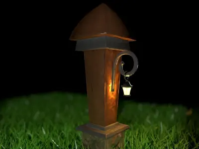 Latern wooden with light Free low-poly 3D model