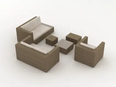 Modular Rattan Garden Furniture Set 001 3D model