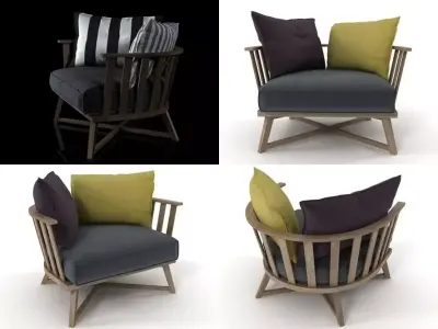 Gray four different chairs with striped pillows 3D model