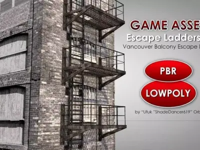 Balcony Fire Escape Ladder Low-poly 3D model
